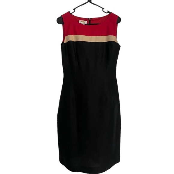 Talbots Black, Red, & Gold Color Block Midi Dress-size 10 - Picture 1 of 5
